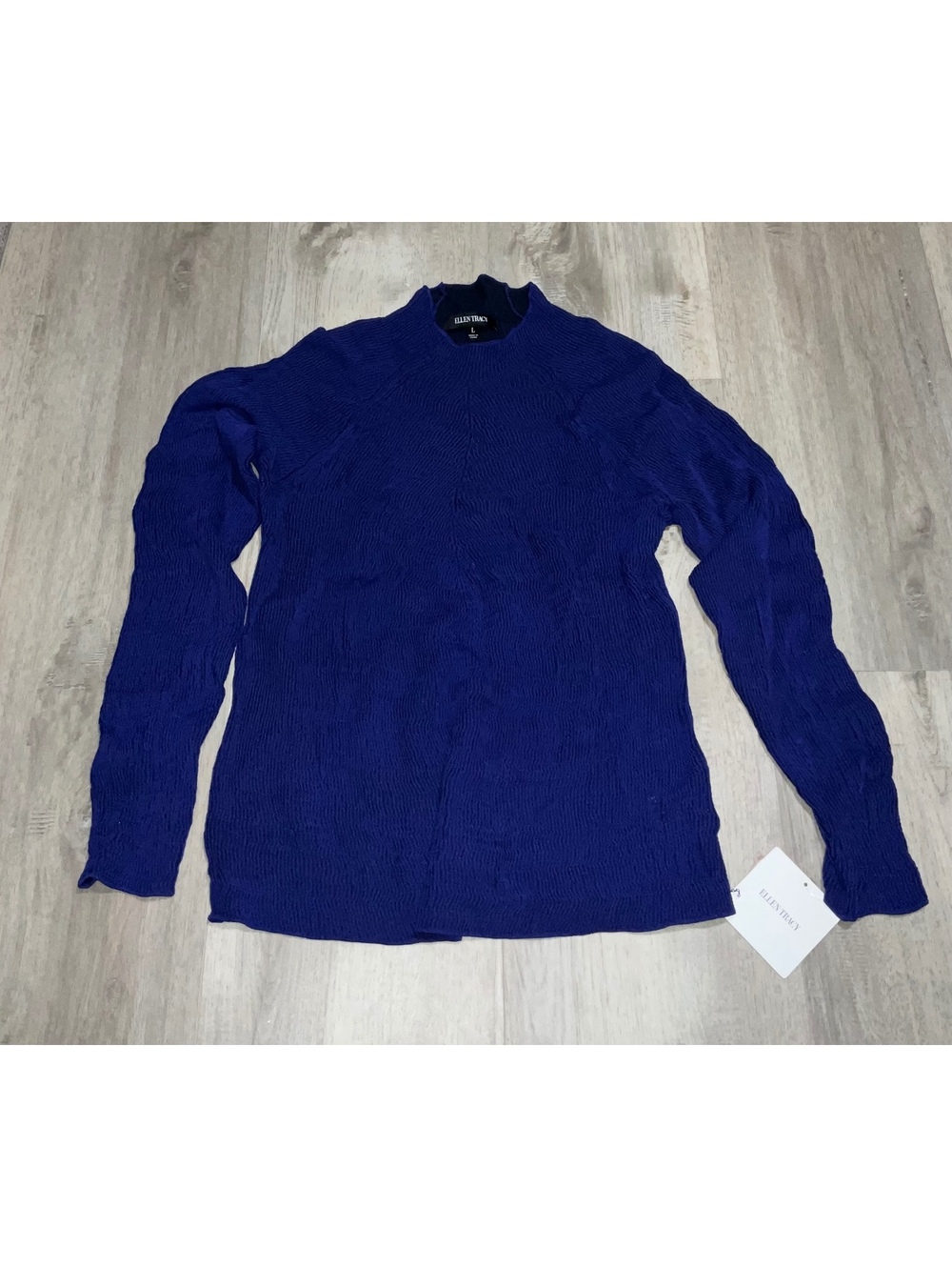 Ellen Tracy Women's Long Sleeve Textured Knit Sweater Size L Blue
